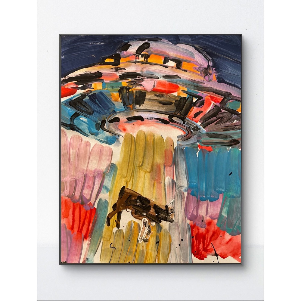 OMAN Original Painting The Great Bovine Heist UFO Cow Abduction Alien Art 11x14